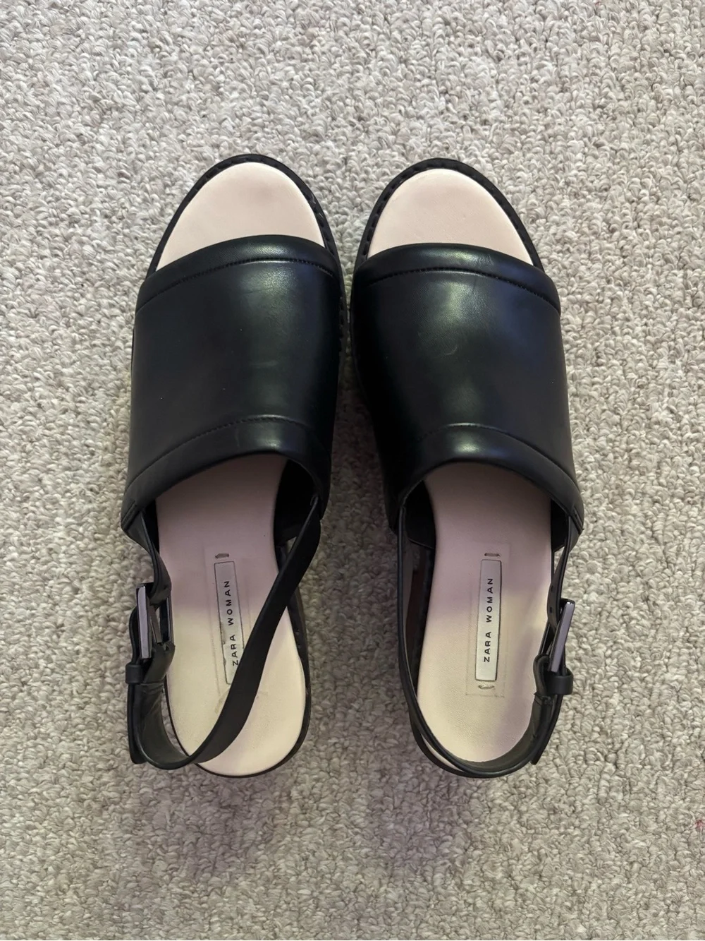 Zara Black Leather Platform Slingback Chunky sole